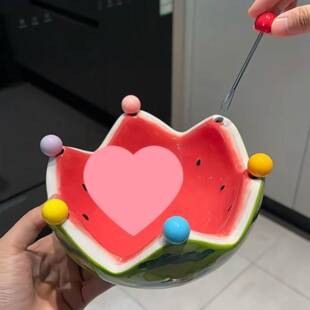 红西瓜碗陶家用果盘高颜查看详情值创意果叉筒套装拉沙碗多巴网胺