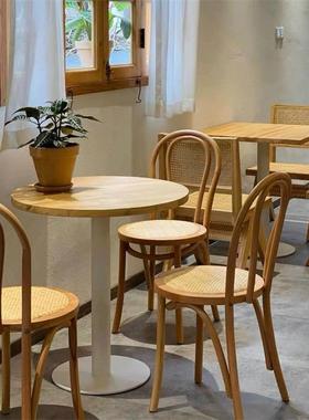 甜新款实木餐椅家藤用复古编餐椅椅中古索耐特家000132用餐厅靠背