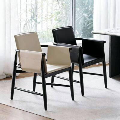 式极简马鞍皮餐椅马鞍皮餐家用休闲椅简约靠椅铁艺议餐背厅意会洽
