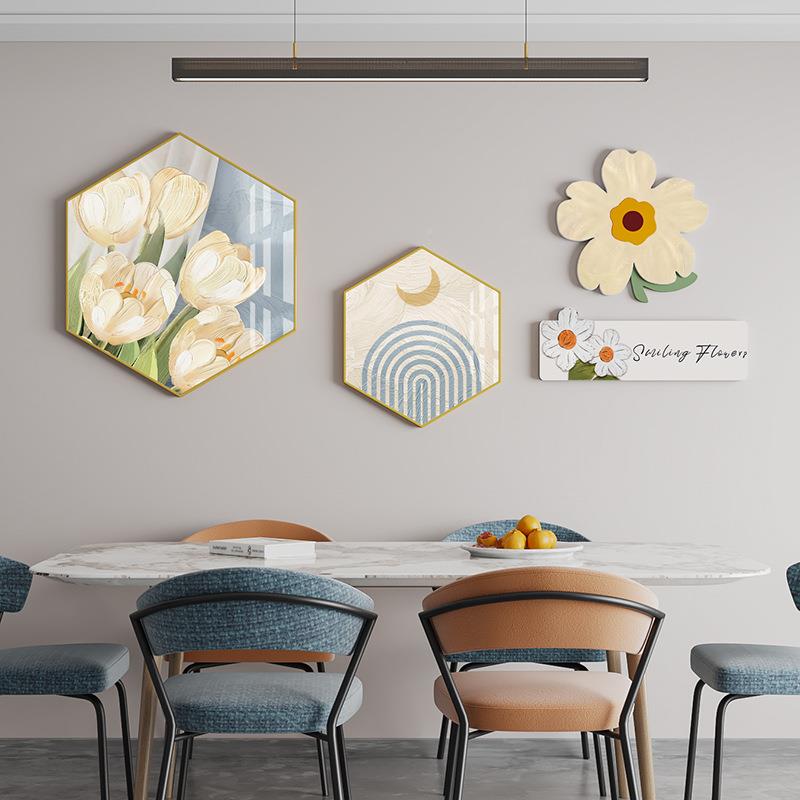 轻奢餐厅装联饰景画两组合花卉六挂画现代简约边形壁画饭FKX桌厅