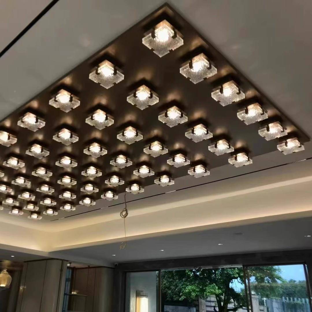 酒店门厅入吸顶灯户玄关灯过道廊简571约方块水晶玻灯餐走厅组璃