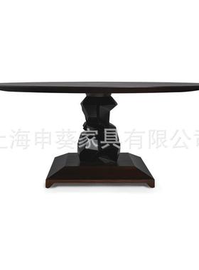 美式乡村轻20668奢复多饭古圆餐桌实木简约家用人桌厅酒店别墅样