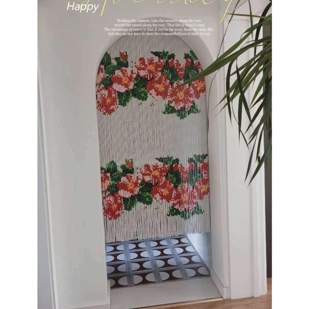 ?工作室花串珠挂帘帘挂帘玄关隔断装帘饰珠朵复古子门帘家Fh(x}^l
