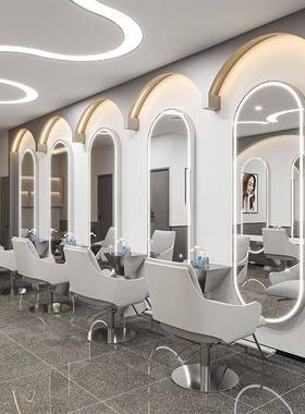 网红理发店镜台发廊美地壁挂54381式简约发店落台镜烫染镜触控