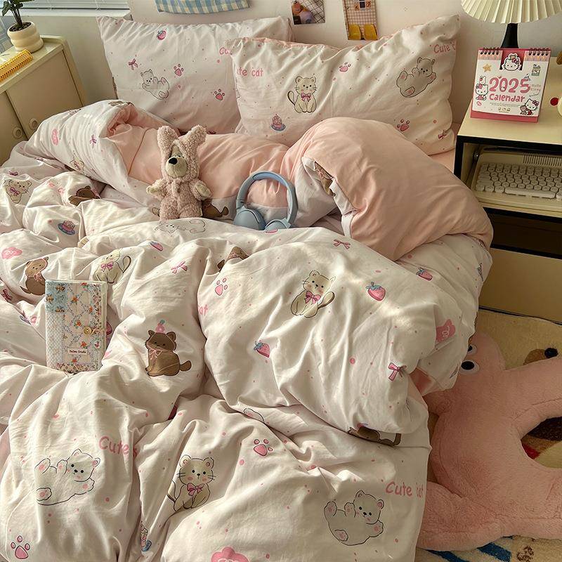 新款类水洗生棉四件套A床上用品纯棉单床被YS-88888套被罩床笠学