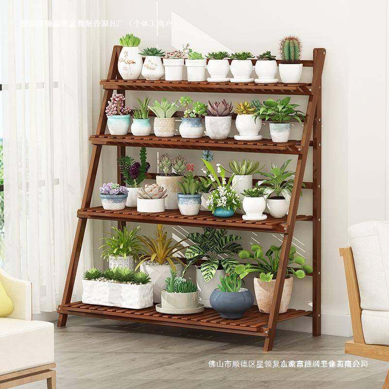 多折叠花架子结实耐用层阳阶梯式落地花架实木置无品牌/物架盆多