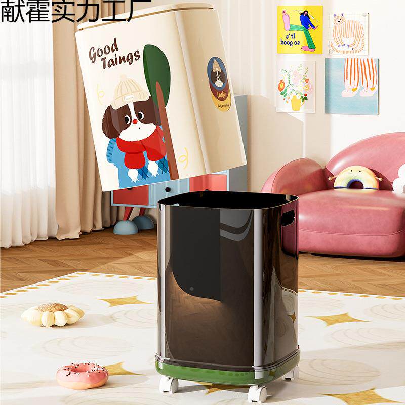 2按05新款带轮子垃圾桶献霍实力带2卡通高颜值家用客厅卧室盖双层