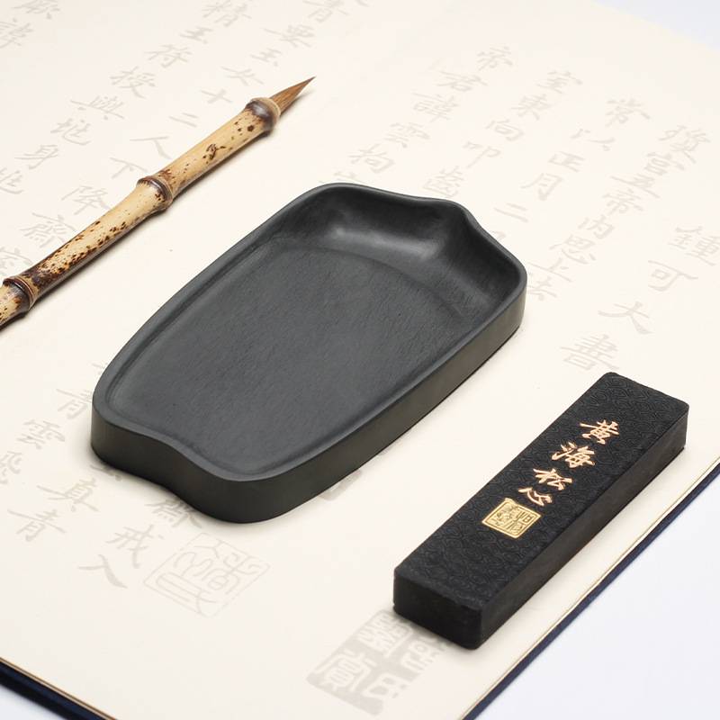 罗纹砚天然原石砚带盖花瓣款歙砚台可加logo墨池文房四宝