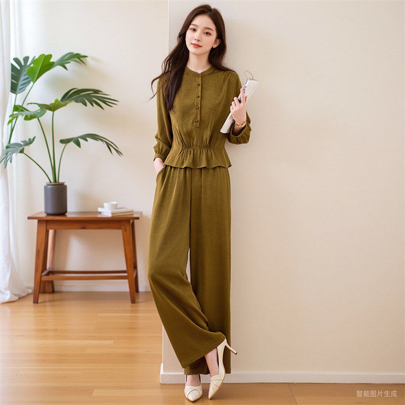 休闲套装女2025新款春秋款套装女两件套时尚气质阔腿裤女小个子