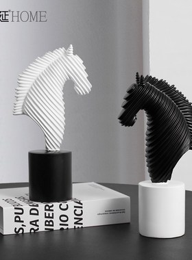 黑白抽象艺术马摆件轻奢客厅酒G柜民宿酒店房间软装饰摆设