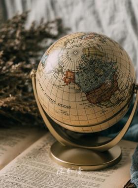 欧式复古做旧万向英文地球仪居家书房摆件橱窗R陈列布景摄影道具