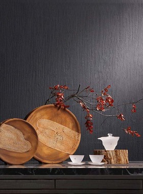 新中式侘寂风陶瓷木纹扁圆花瓶摆件样板间民宿酒V店花器装饰品