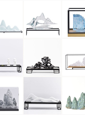 新中式陶瓷树脂假山摆件r样板间博古架酒店客厅书房茶室装饰品摆