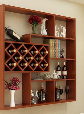 餐厅墙上置架挂物架酒柜酒架简XVT约现代壁挂酒红格子壁架悬挂客