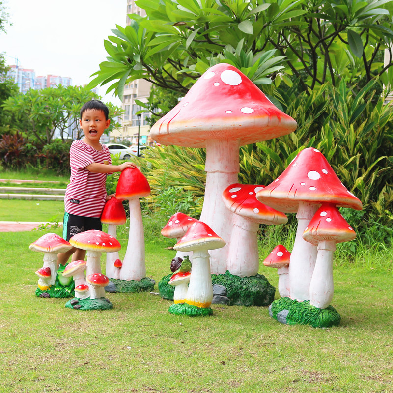田园落地庭院玻璃钢植物蘑菇雕塑摆件幼儿草坪园林景观售楼部装