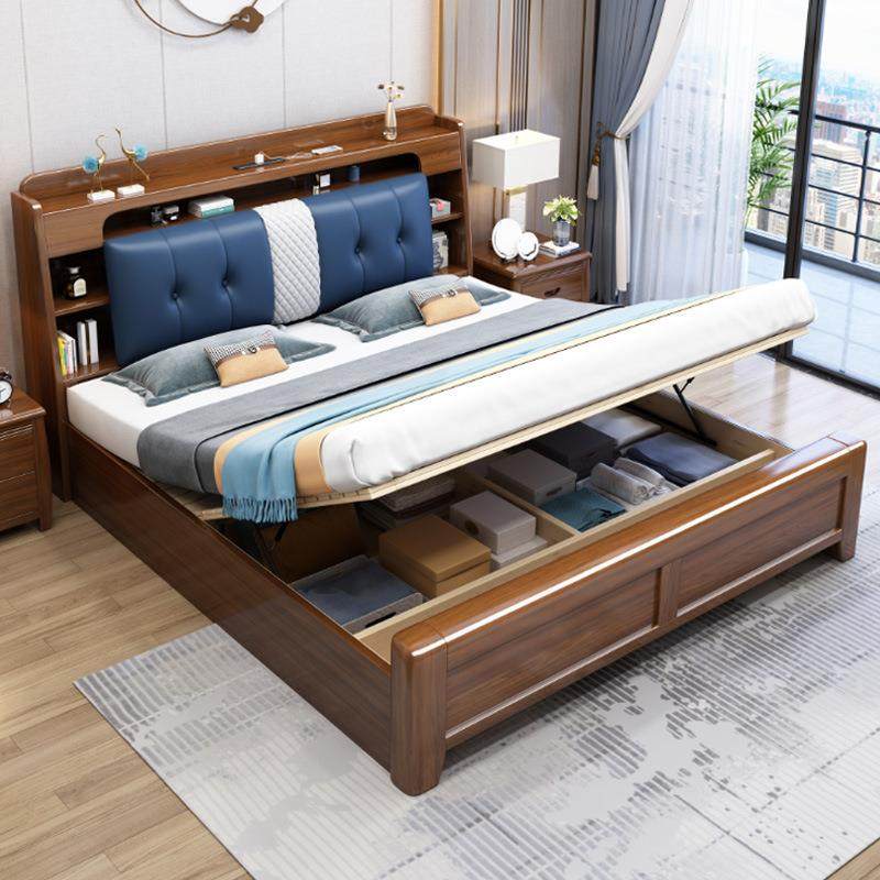 胡木实木双人床床1OHU.8米1现代桃简约软包.5带抽屉床储物婚床