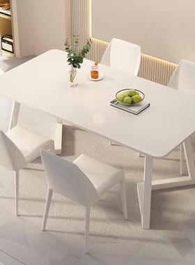 奶油风岩家板餐桌用0小户型新白色饭桌子轻奢现代简约Tpgx02225款