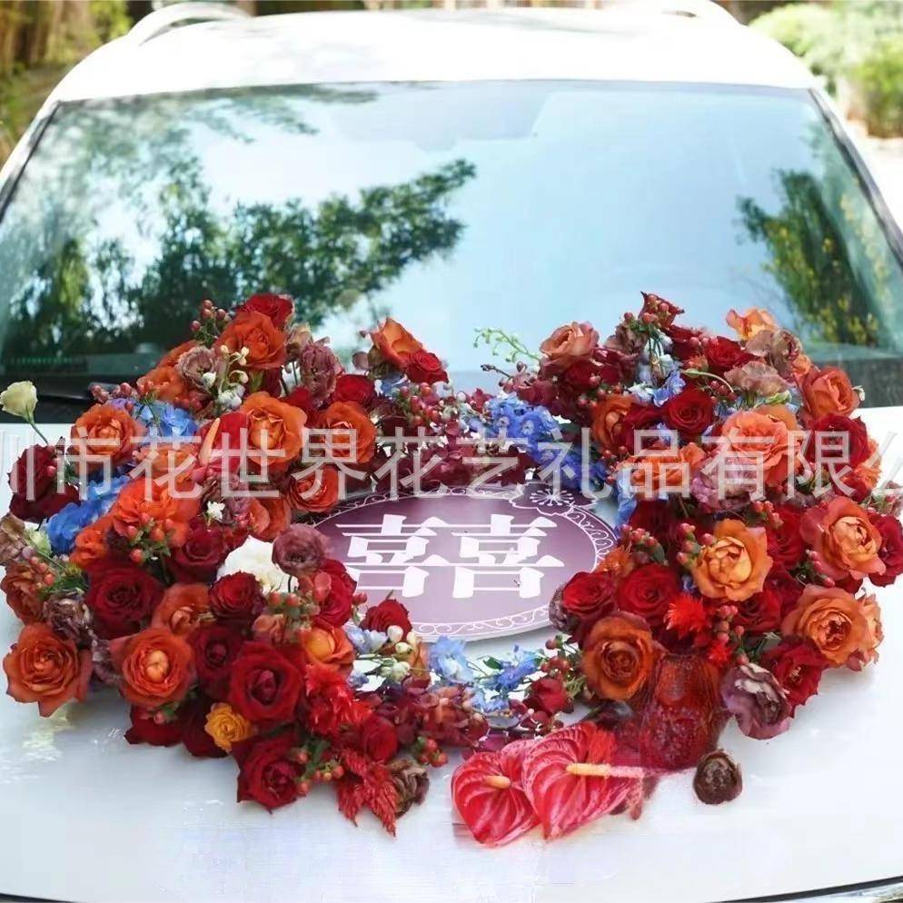 月牙婚车花保带泥吸盘式主装婚车车头花车长花泥方形湿饰插花材料