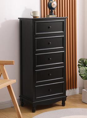 斗柜实木美式收纳储HYZ物柜卧室尾客厅靠墙小柜子物置黑色柜五床