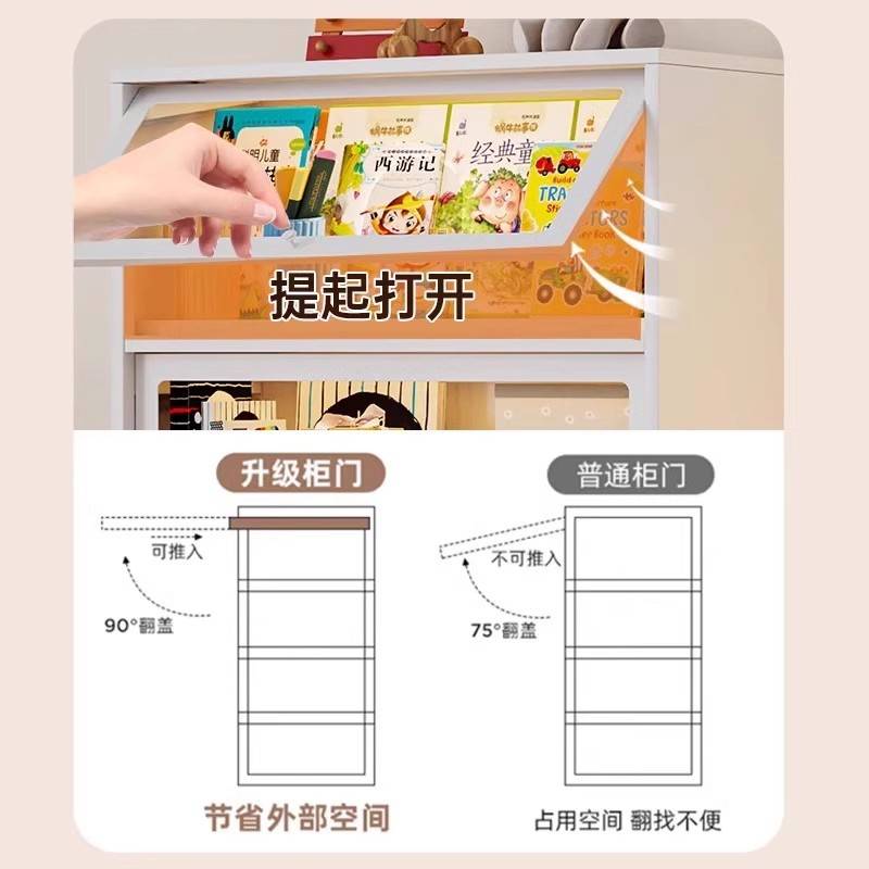 家用钢制书柜透明带门儿童多层落地收纳书架客厅防尘上翻门展示柜