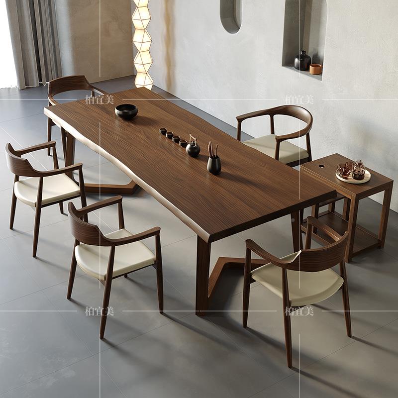 J^全实组木茶F97JTSM5桌椅合简约现代大板客茶台家用原木茶几阳台