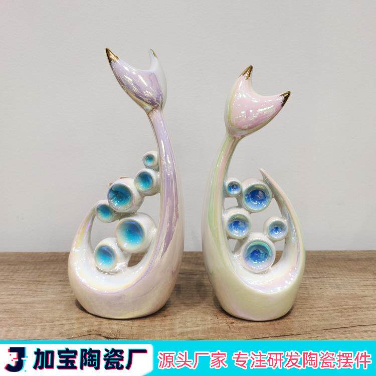 创意家饰居陶客房间品牌/桌面摆设装品一厅对抽象猫咪瓷摆件工艺