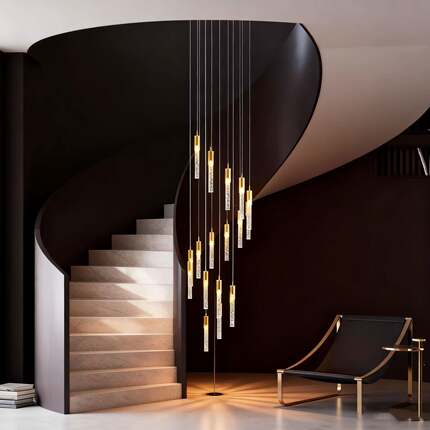 949中山灯具LED轻奢晶圆水柱体吊墅灯客厅餐厅卧酒店大堂别室多头