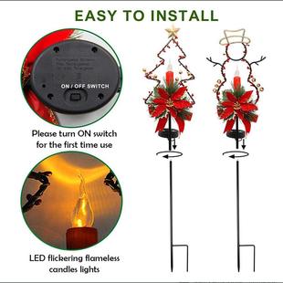 太阳能蜡烛圣和诞道灯雪人树坪花园桩人行道草庭院装通饰无品牌/