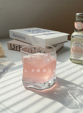 少女ins风不规则酒杯小众设计玻璃杯子复古咖啡牛奶透明褶皱杯