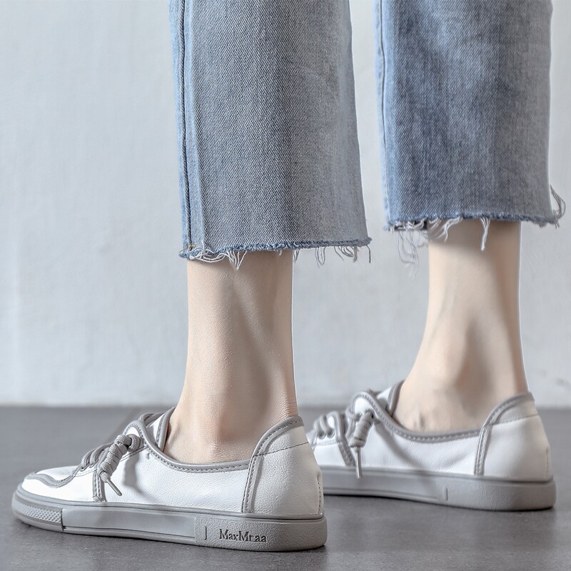 灰底小白鞋女浅口2021新款韩版百搭夏季薄款透气真皮一脚蹬单鞋潮