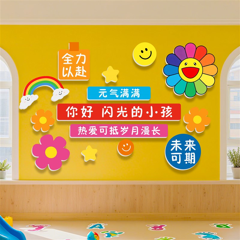 托管班墙面装饰幼儿园环创教室走廊背景墙装饰墙贴班X级文化墙贴