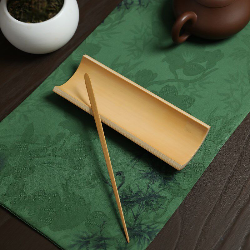 玉竹雕刻茶则竹制手工松鹤石榴茶道三件套赏茶荷功V夫臂搁欣赏把