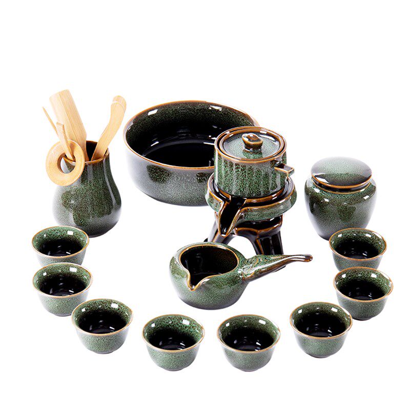 功夫茶具套装家用l陶瓷旋转出水泡茶壶办公室会客全自动整套茶杯