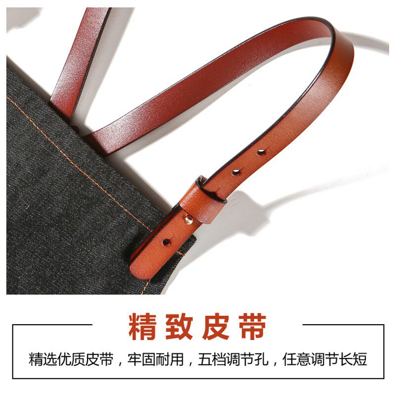 牛仔围裙定制印logo咖啡师奶茶店花G艺美甲酒吧餐厅男女背带工作