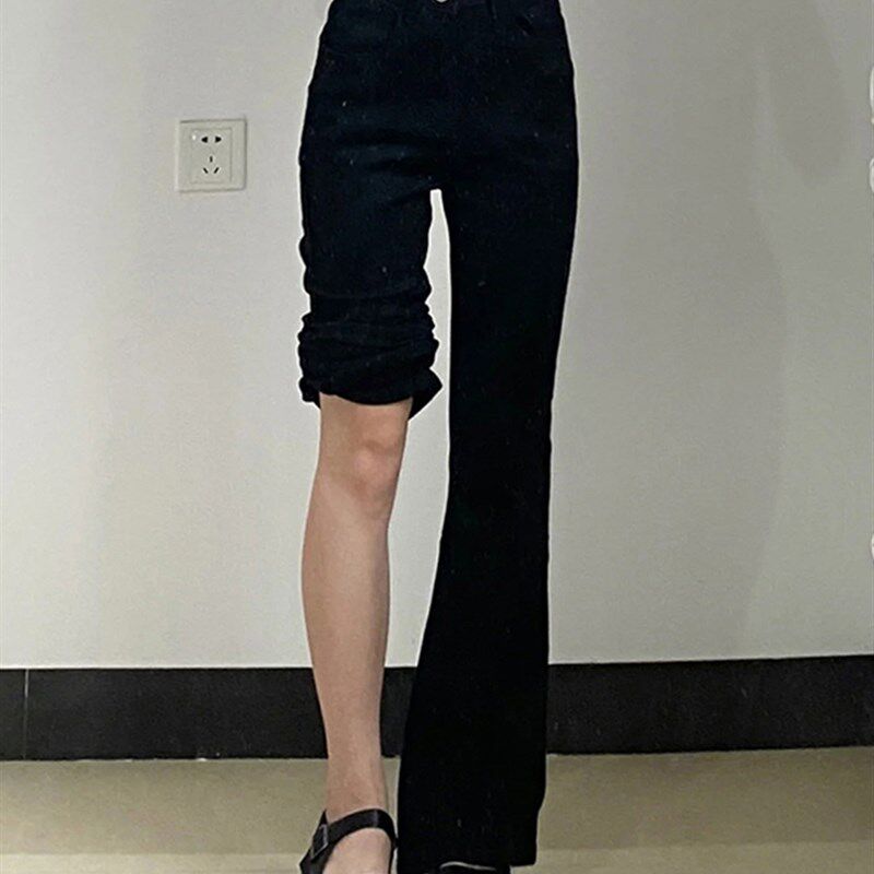 微胖女装春装新款遮胯显瘦裤子适合梨形身材大码胖妹妹微喇牛仔裤
