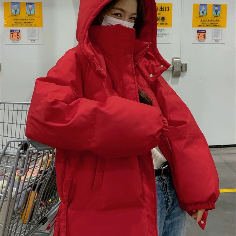 本命年红色羽绒服棉衣棉服女短款2023年新款冬季高级感炸街过年外