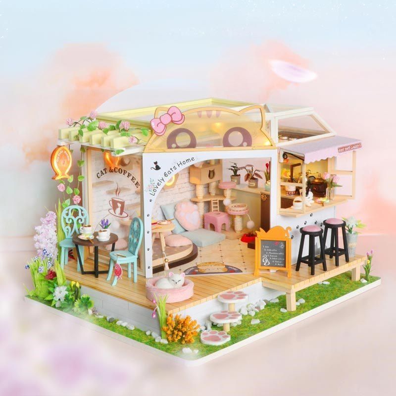 diy手工礼物房子生日模型小屋拼装制作小玩具创意女别墅猫咖花园