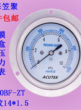 轴向带边 天然气 不锈钢膜盒压力表 YE60BF-ZT  10KPA   14*1.5