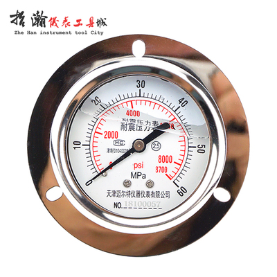 耐震压力表YN60ZT轴向前边带边液压减震油压表负压真空背接压力表