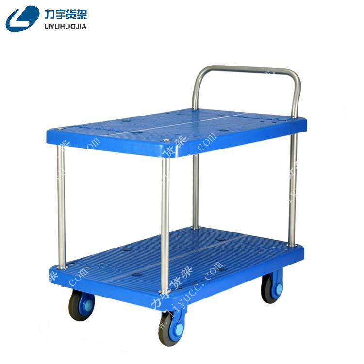 力宇静音二层式平板手推工具车PLA300Y-T2仓库搬运理货车上海推荐