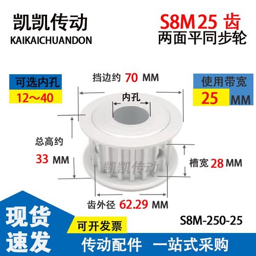S8M25齿同步轮两面平带宽25槽宽27AF型铝合金带轮梯形齿现货