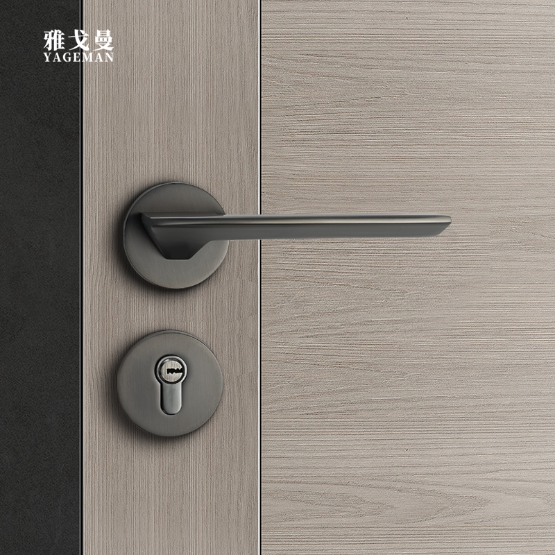 灰黑色室内门锁卧室静音磁吸锁具简约分体锁房门锁北欧家用木门锁