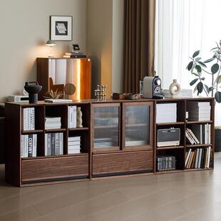 日式简矮书柜北约黑胡桃木全实木自组由合客美厅收UQM纳柜餐边柜