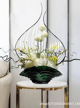 现代轻关奢楼样板房绿色小新花艺摆件售ZRF清处酒店玄餐厅桌假花