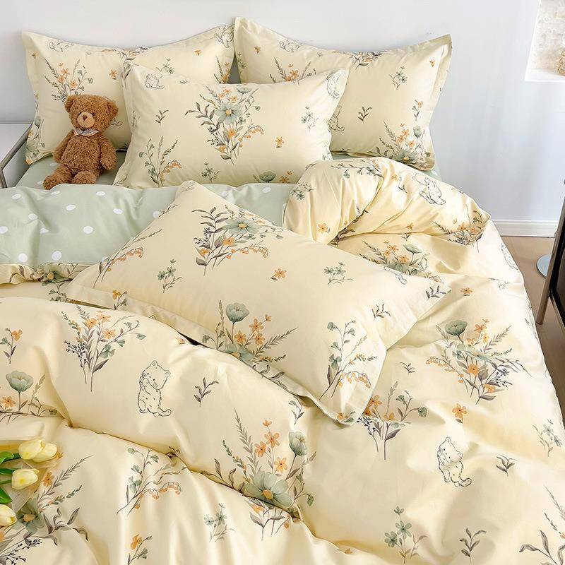 小清新纯棉四被件套生宿舍全床NHC棉三件套100棉床单套学笠被罩