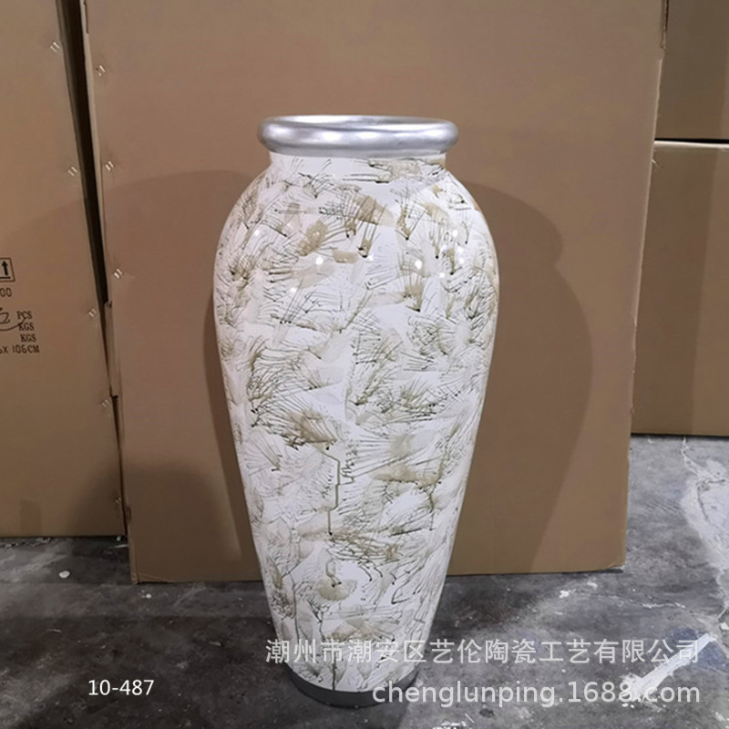 玻璃钢羽毛酒坛型落地大花瓶花器干花插花摆件客厅欧式现代装饰品
