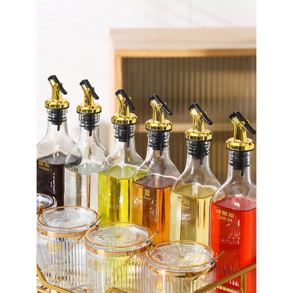 高颜值厨房调料油盒调套装家用盐酱醋收纳置物味架调罐MQA料瓶