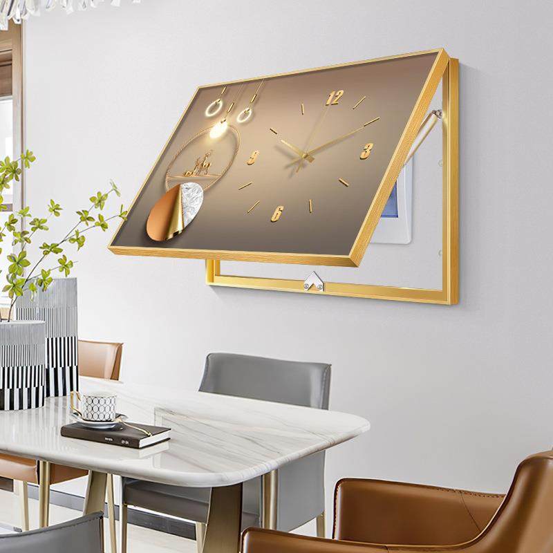 现代轻奢电表装饰画约电闸箱弱电箱al202209遮挡画简挂创意带箱钟