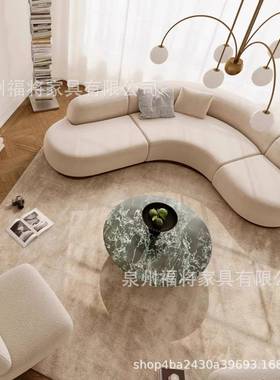 中古奶油风大弧形转FJ01137发沙布艺酒店样板房客厅户型异形设计