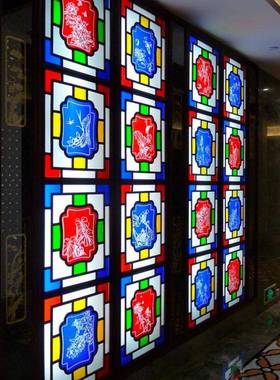 仿古西满窗洲窗花窗玻璃工艺满洲门木窗关风格满洲JWS玻璃格屏风